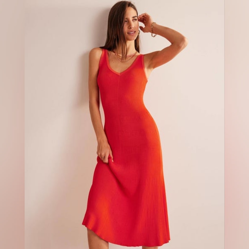 Sleeveless Red Knit Midi Dress